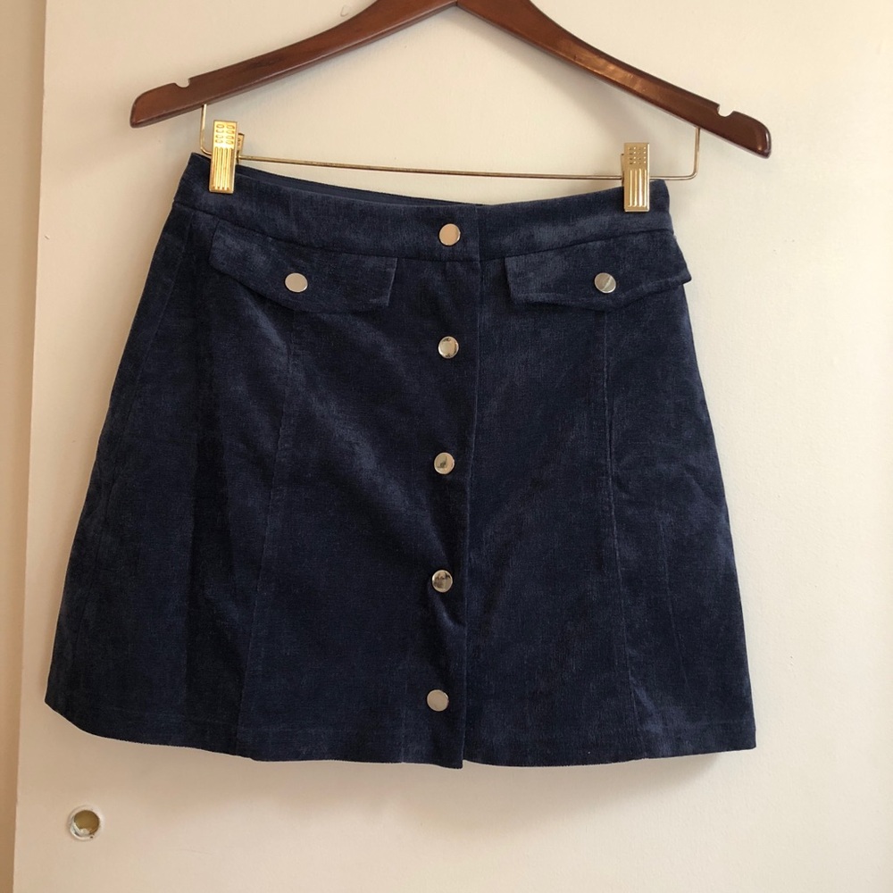 Corduroy Navy Button Up Skirt